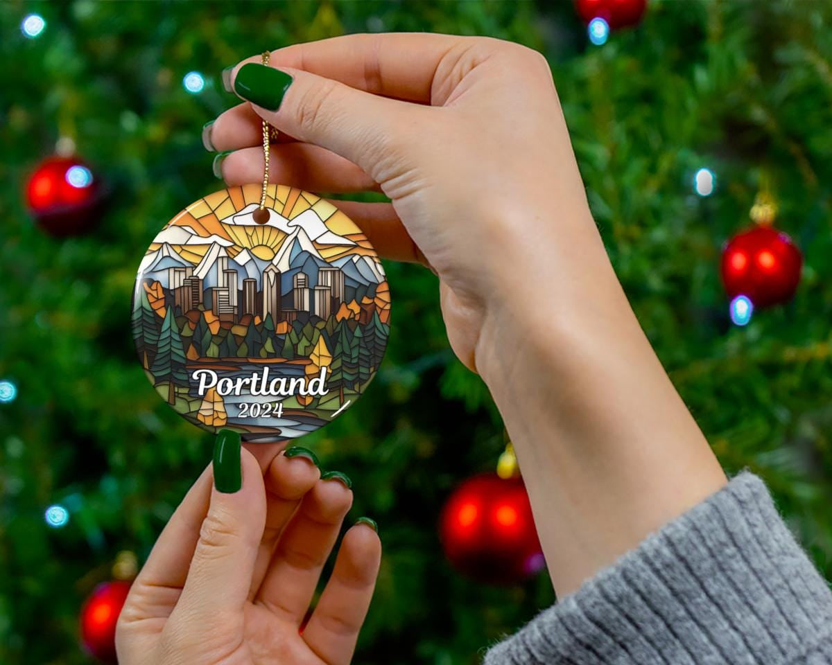 Portland Oregon Skyline Faux Stained Glass Ornament