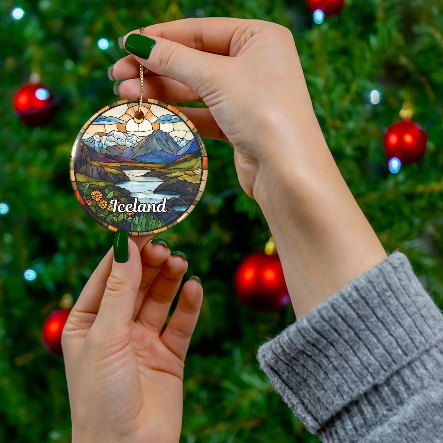 Iceland Stained Glass Style Ornament