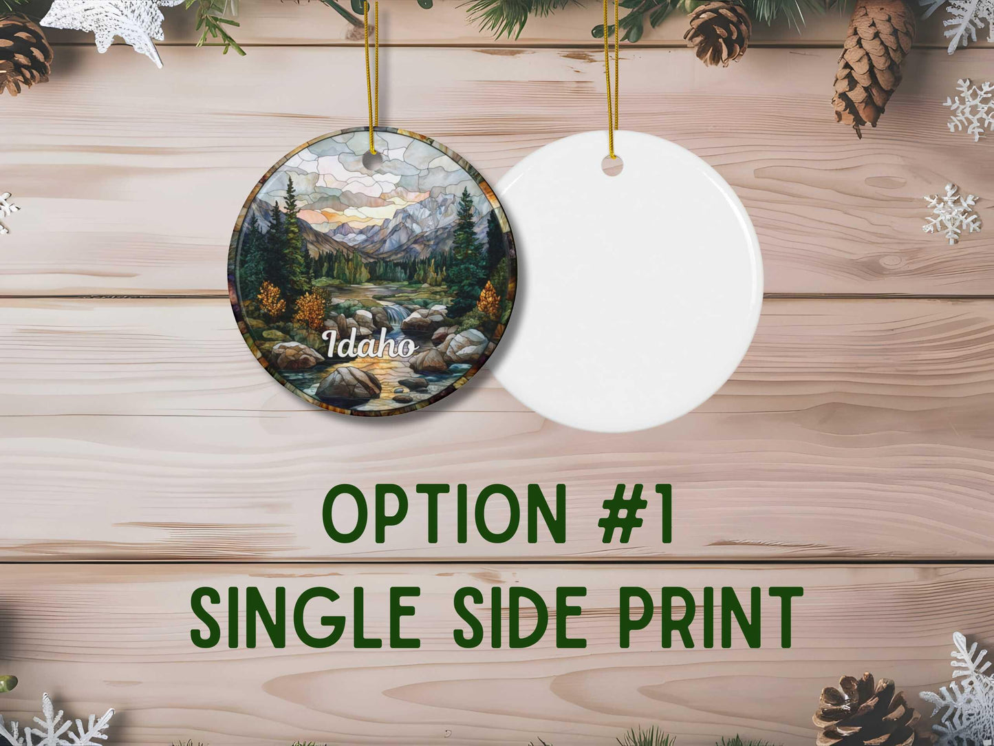 Idaho Mountains Faux Stained Glass Style Ornament