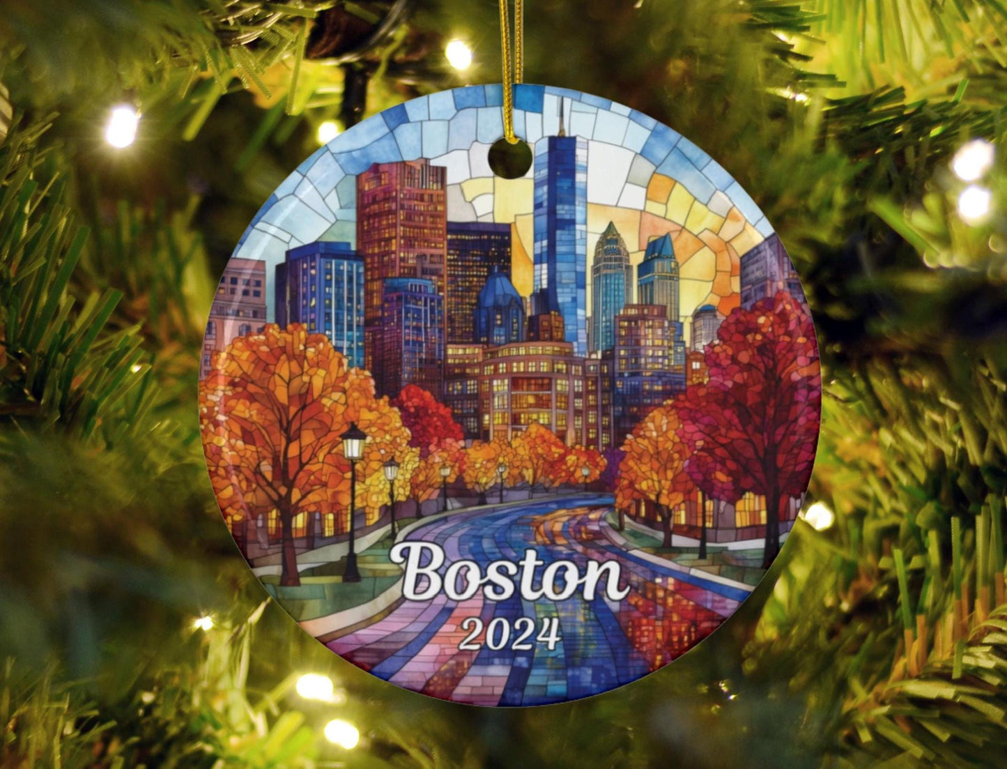 Boston Stained Glass Style Ornament