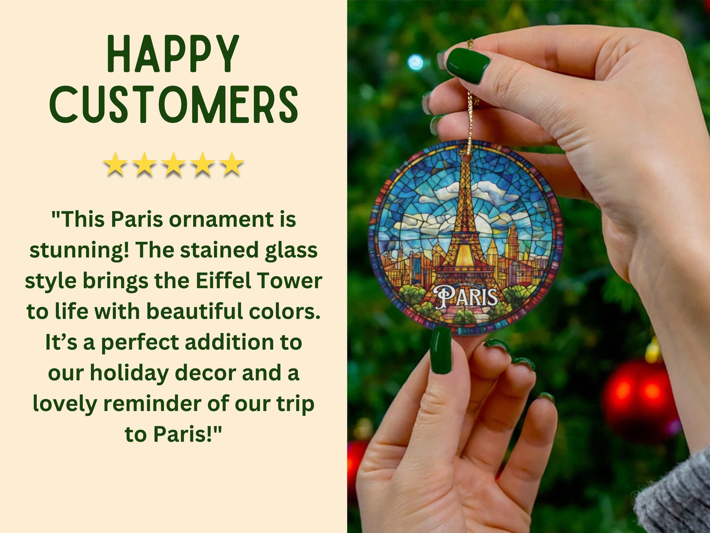 Paris Eiffel Tower Stained Glass Style Ornament