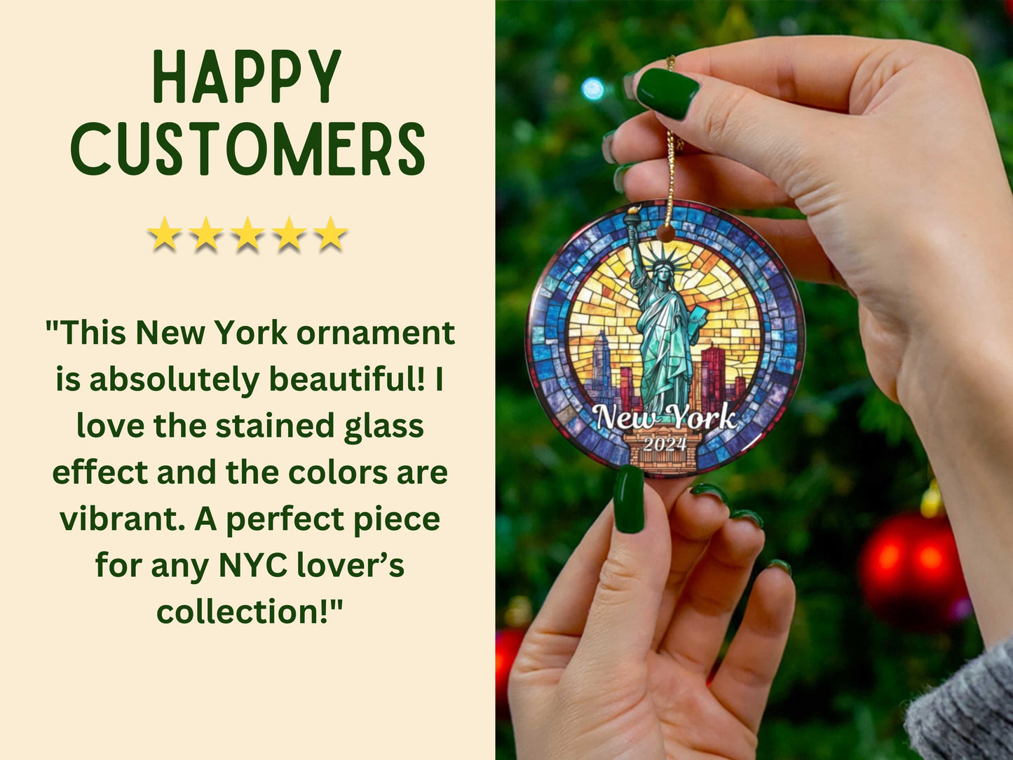 New York Statue of Liberty Stained Glass Ornament