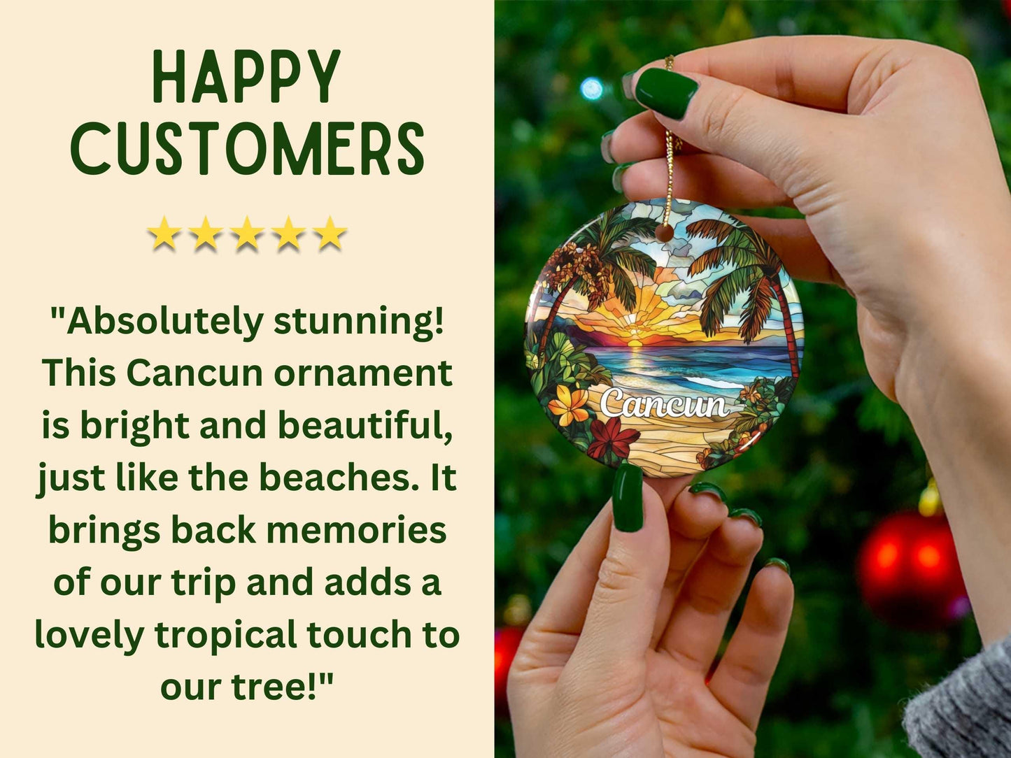 Cancun Mexico Stained Glass Style Ornament