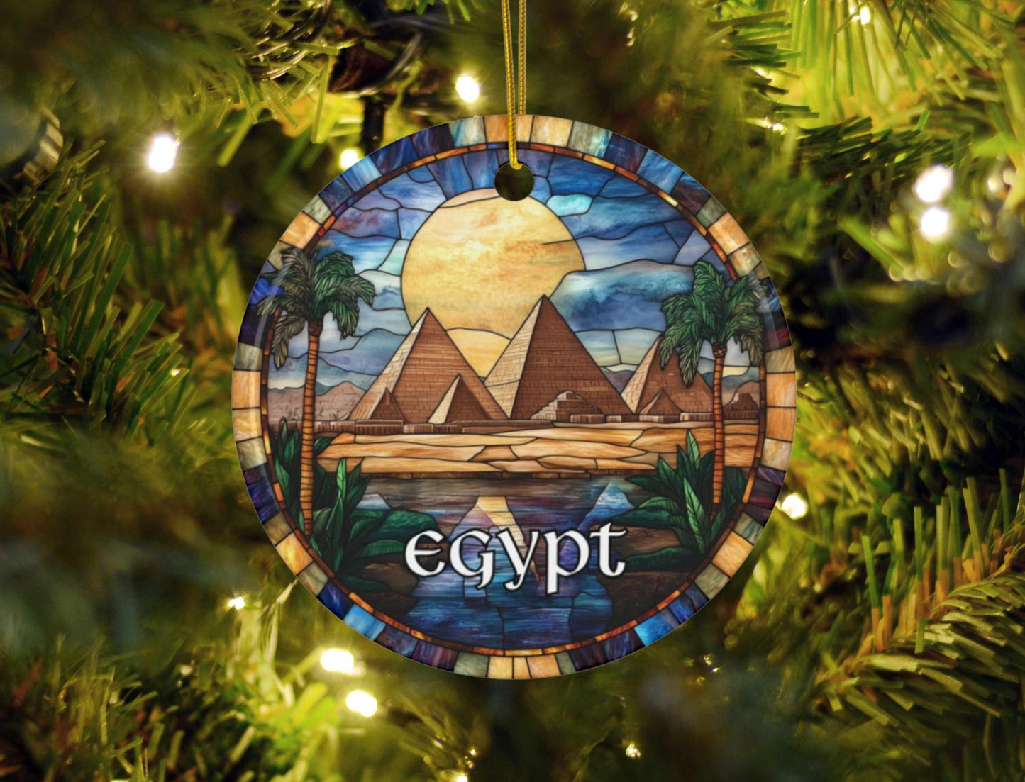 Pyramids of Giza Egypt Stained Glass Style Christmas Ornament