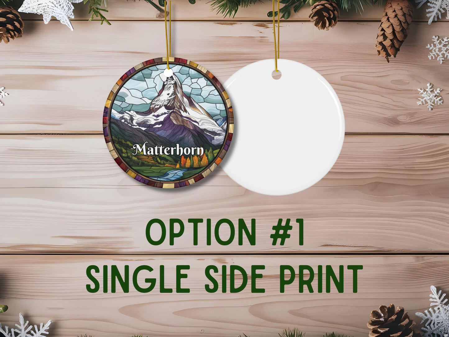 Matterhorn Mountain Stained Glass Style Christmas Ornament