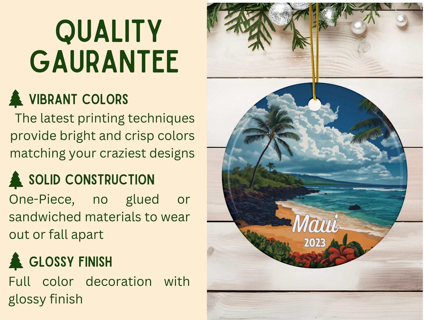 Maui Hawaii Illustrated Ornament