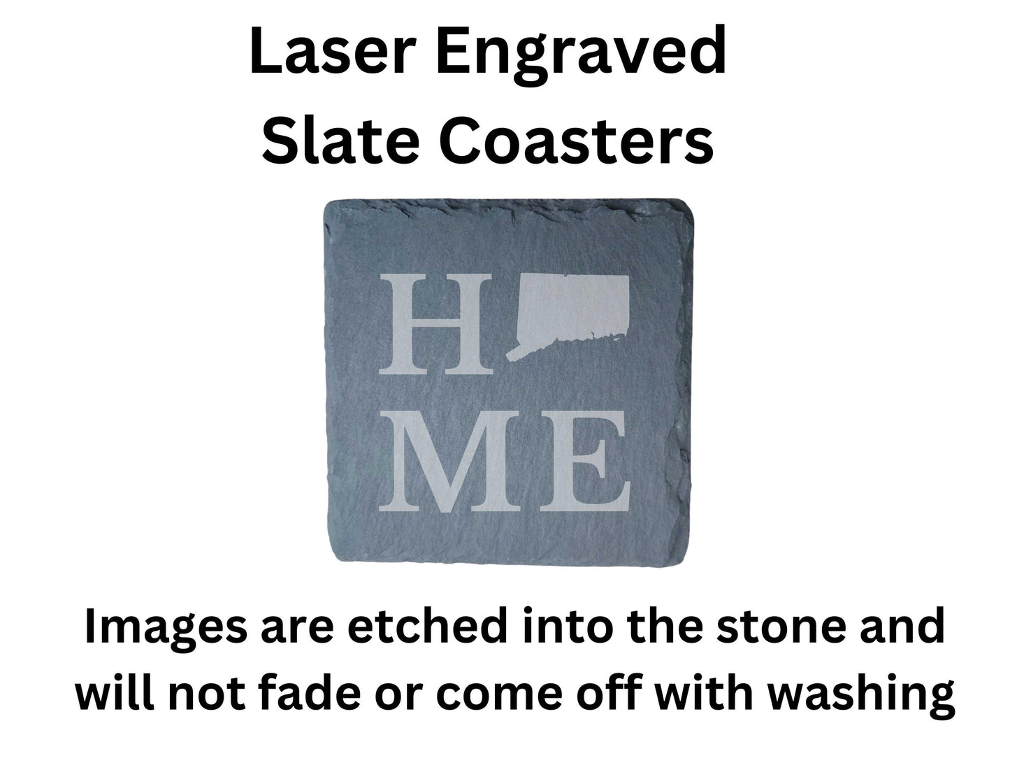Connecticut Home State Engraved Drink Coasters, Set of 4