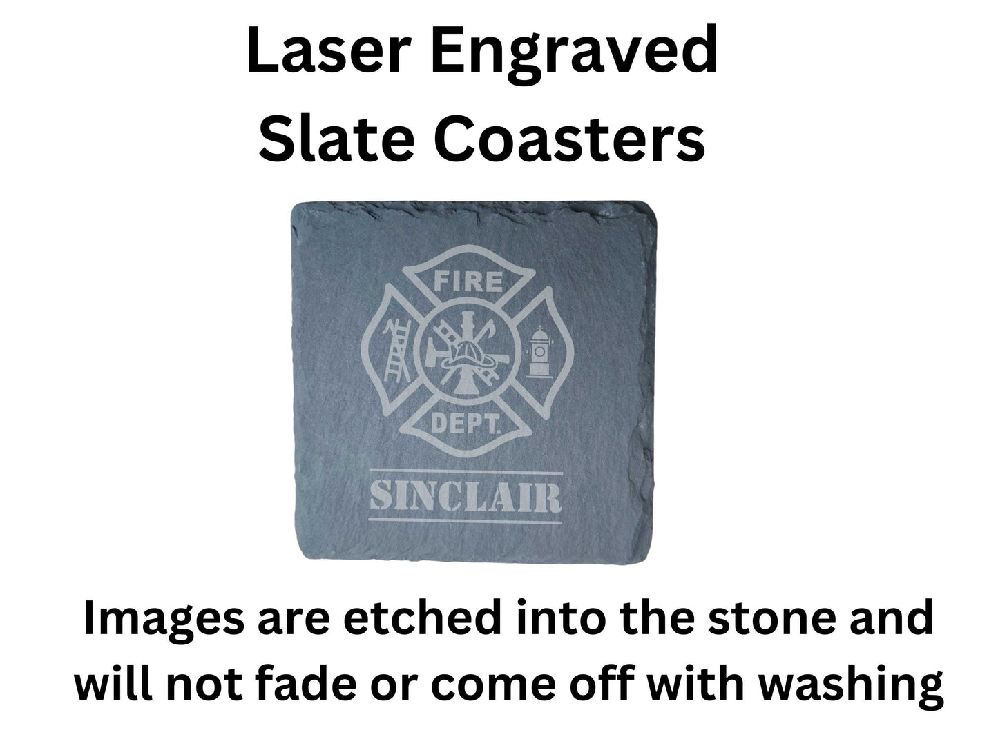 Personalized Firefighter Stone Coasters, Engraved Gift for Fireman or Firewoman