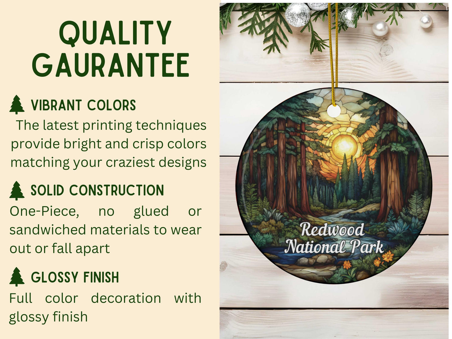 Redwood National Park Stained Glass Style Ornament