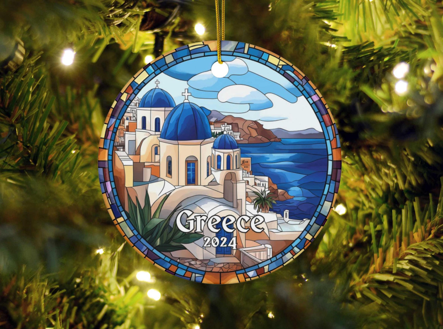 Greece Faux Stained Glass Ornament