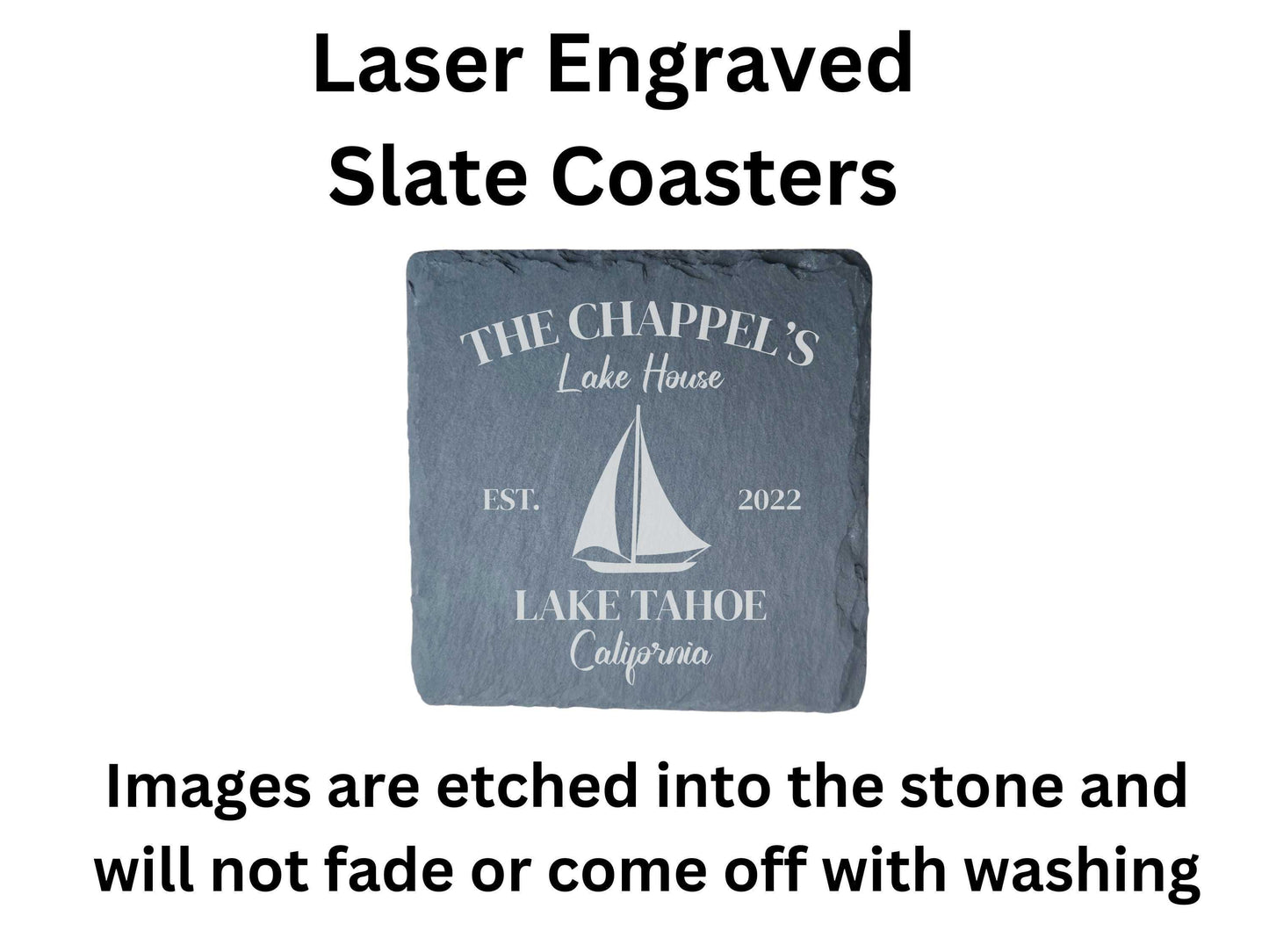 Engraved Lake House Stone Coasters