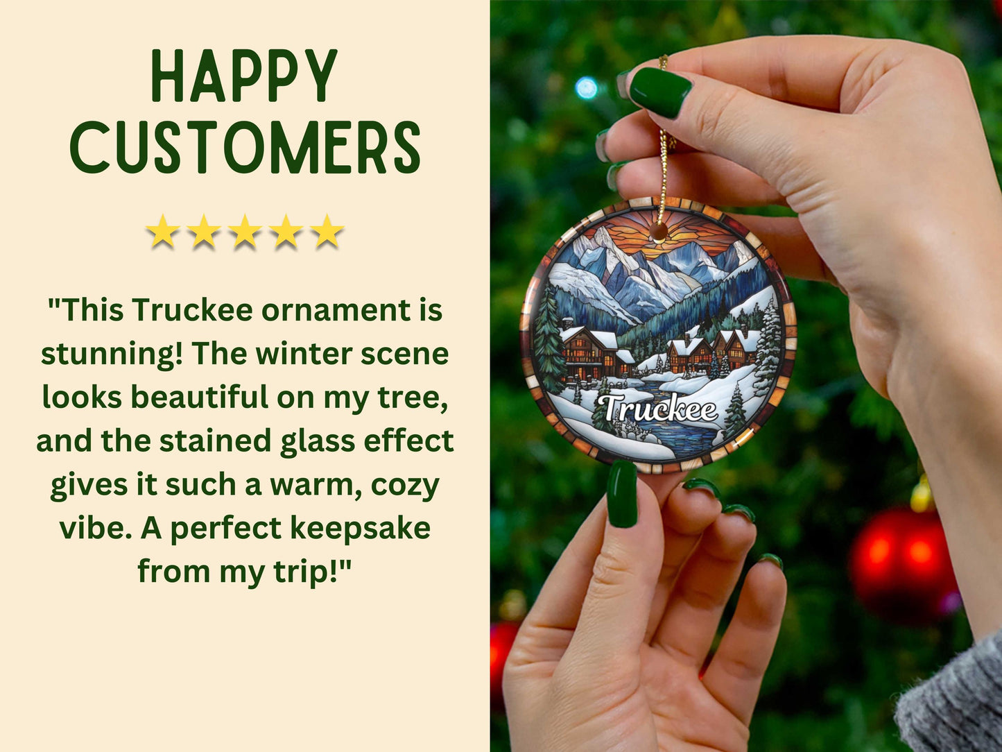 Truckee California Stained Glass Style Christmas Ornament