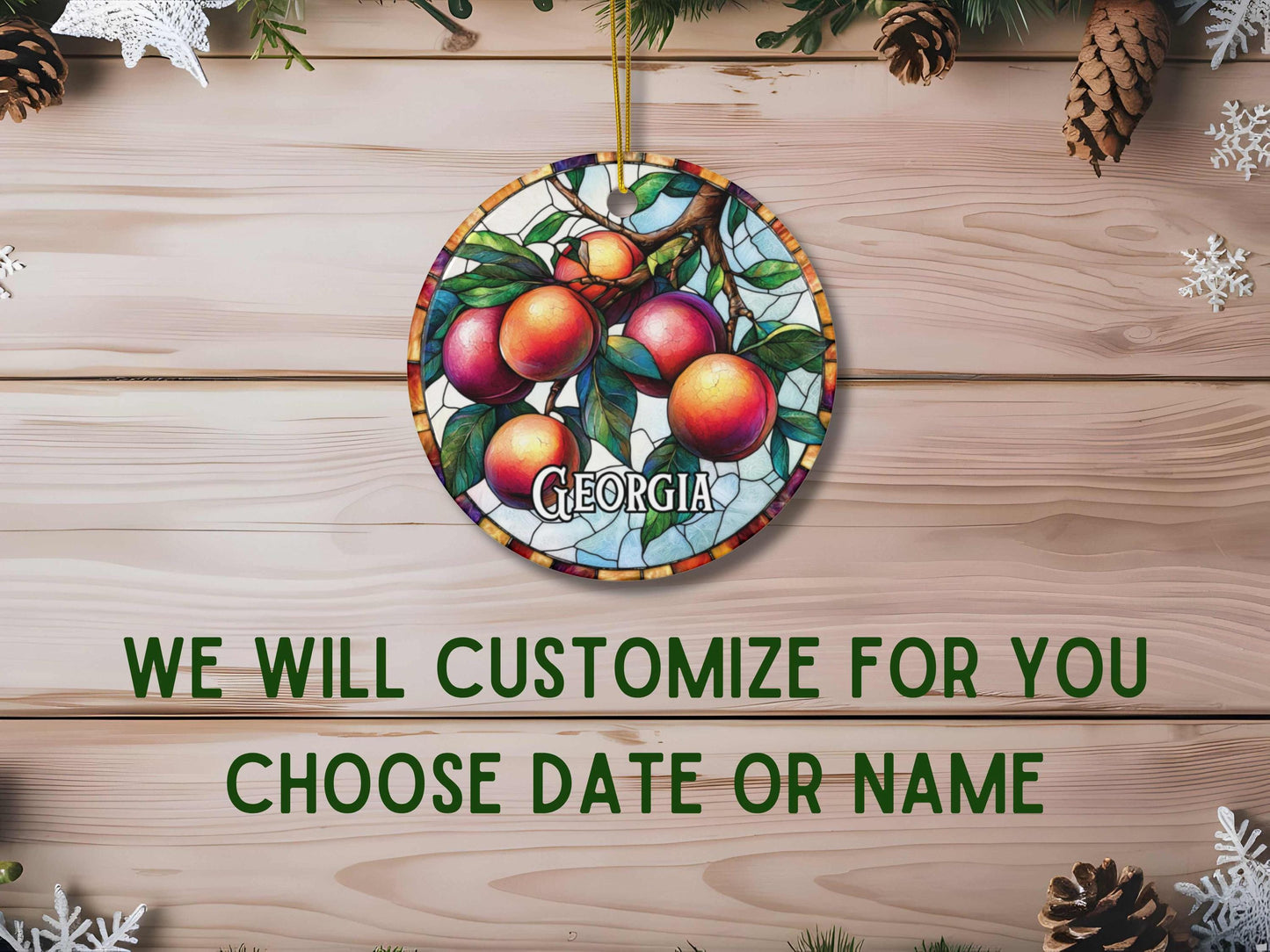 Georgia Peach Faux Stained Glass Ornament