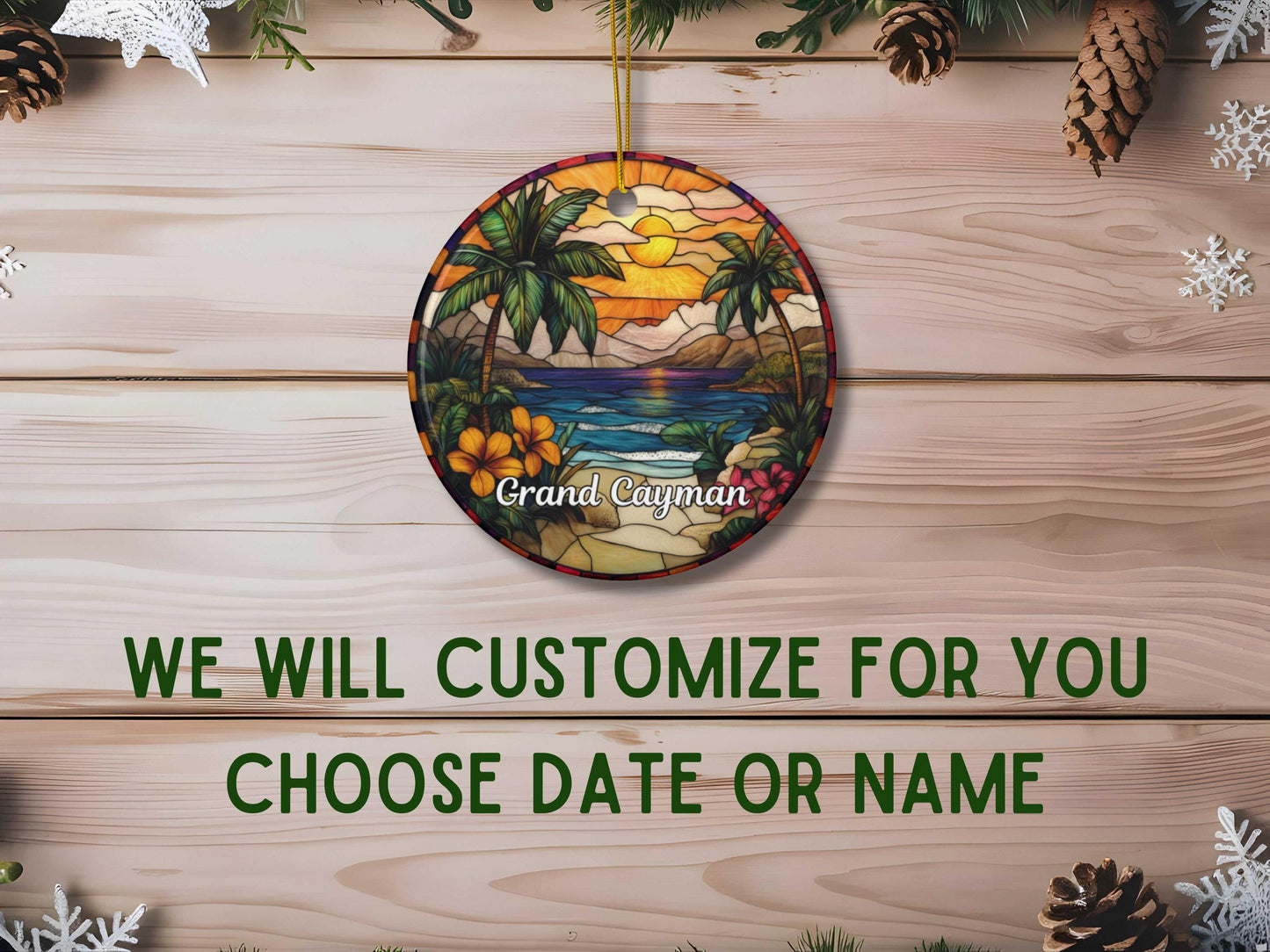 Grand Cayman Stained Glass Style Ornament