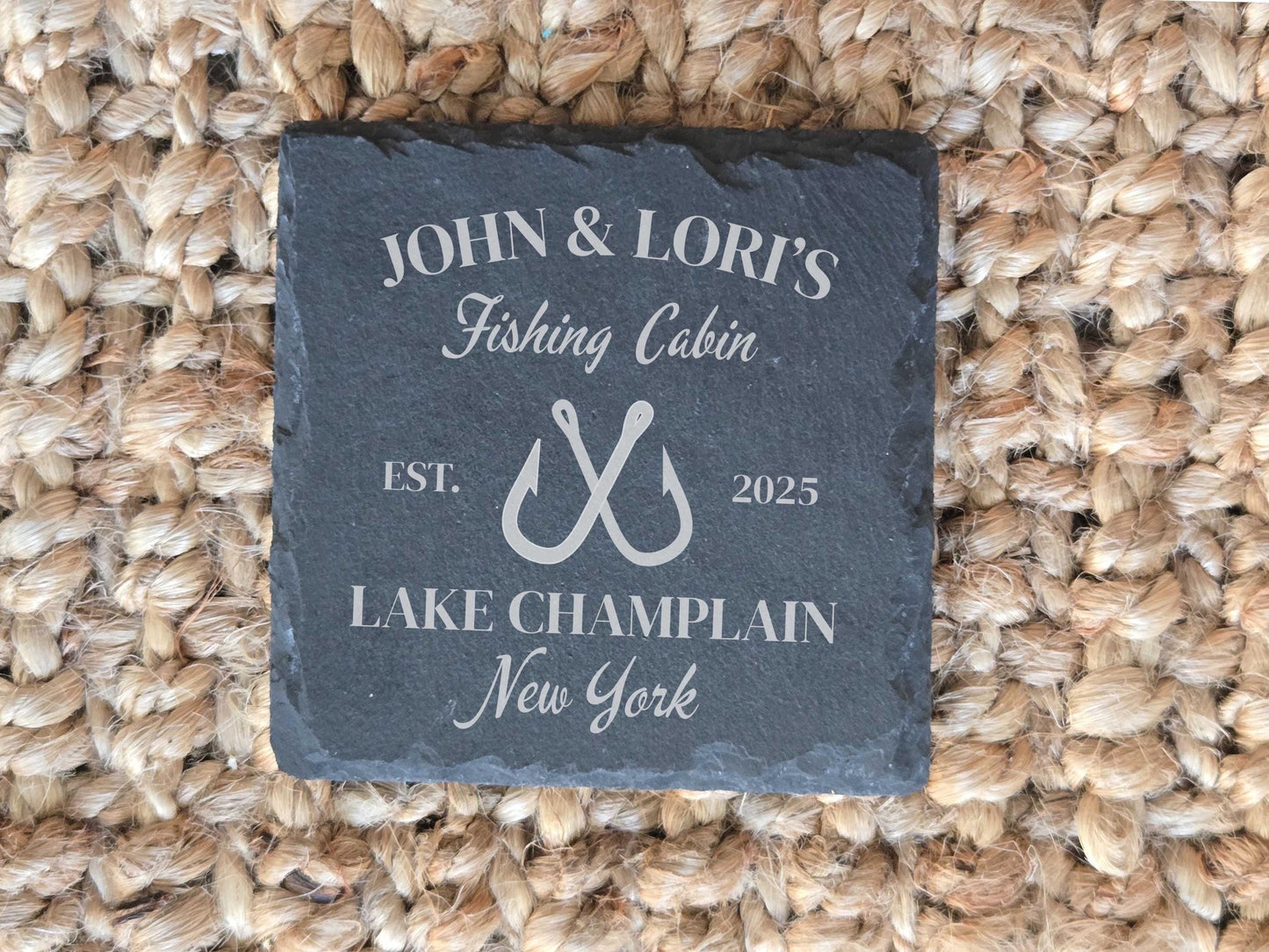 Personalized Family Cabin Stone Drink Coasters, Set of 4