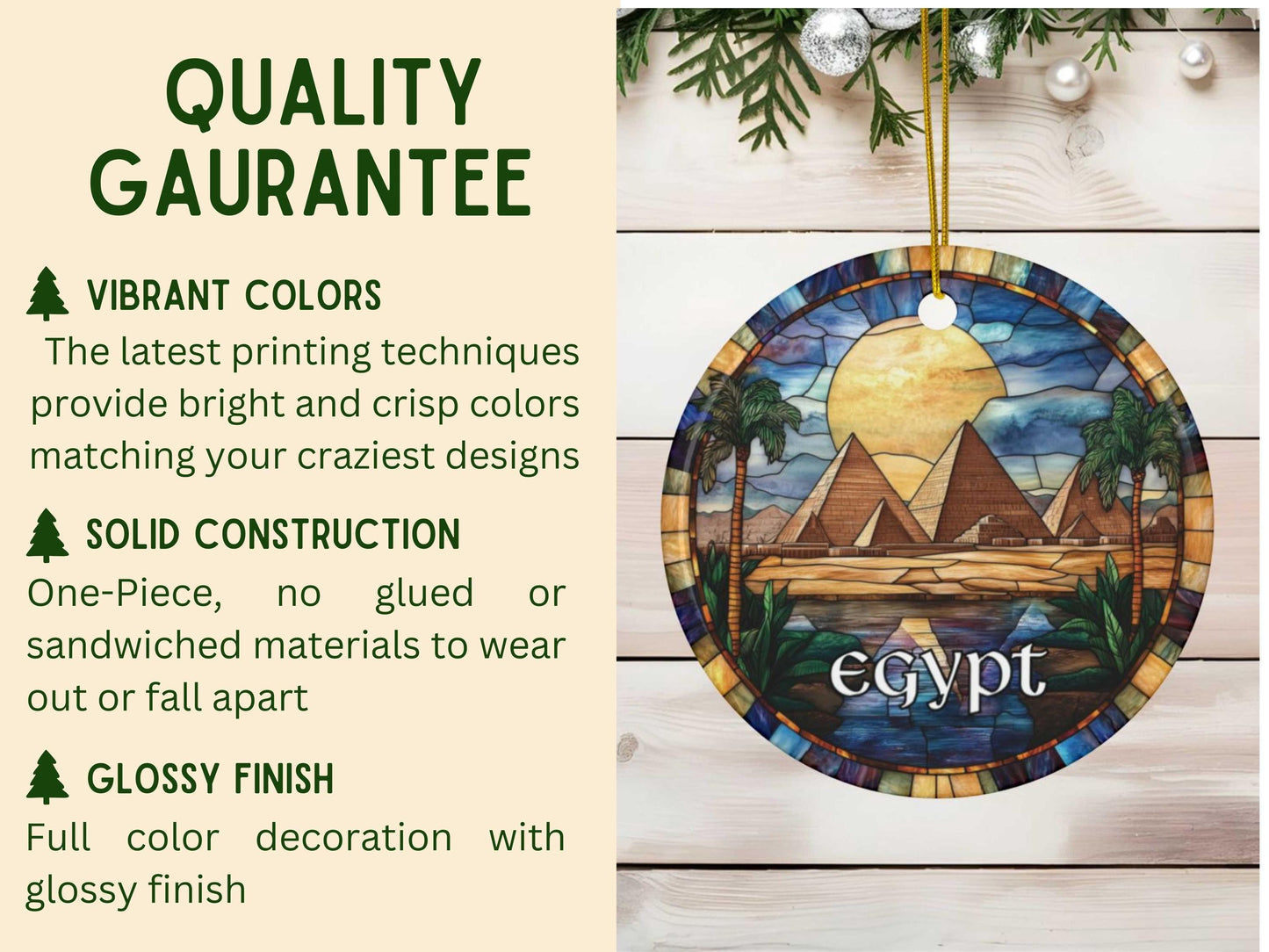 Pyramids of Giza Egypt Stained Glass Style Christmas Ornament