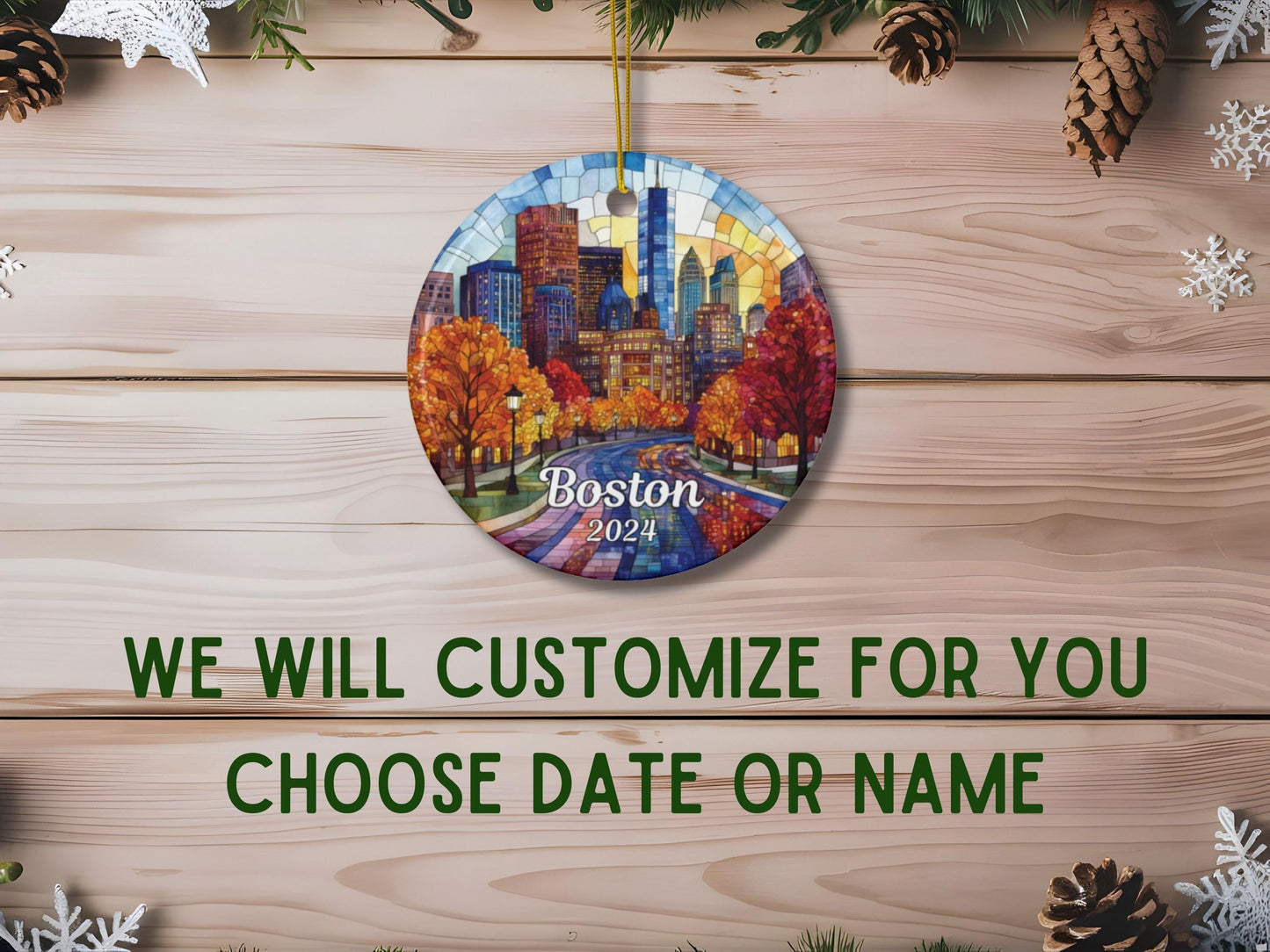 Boston Stained Glass Style Ornament