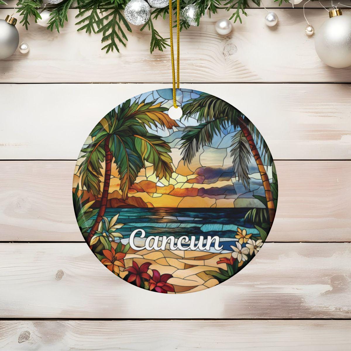 Cancun Mexico Stained Glass Style Ornament