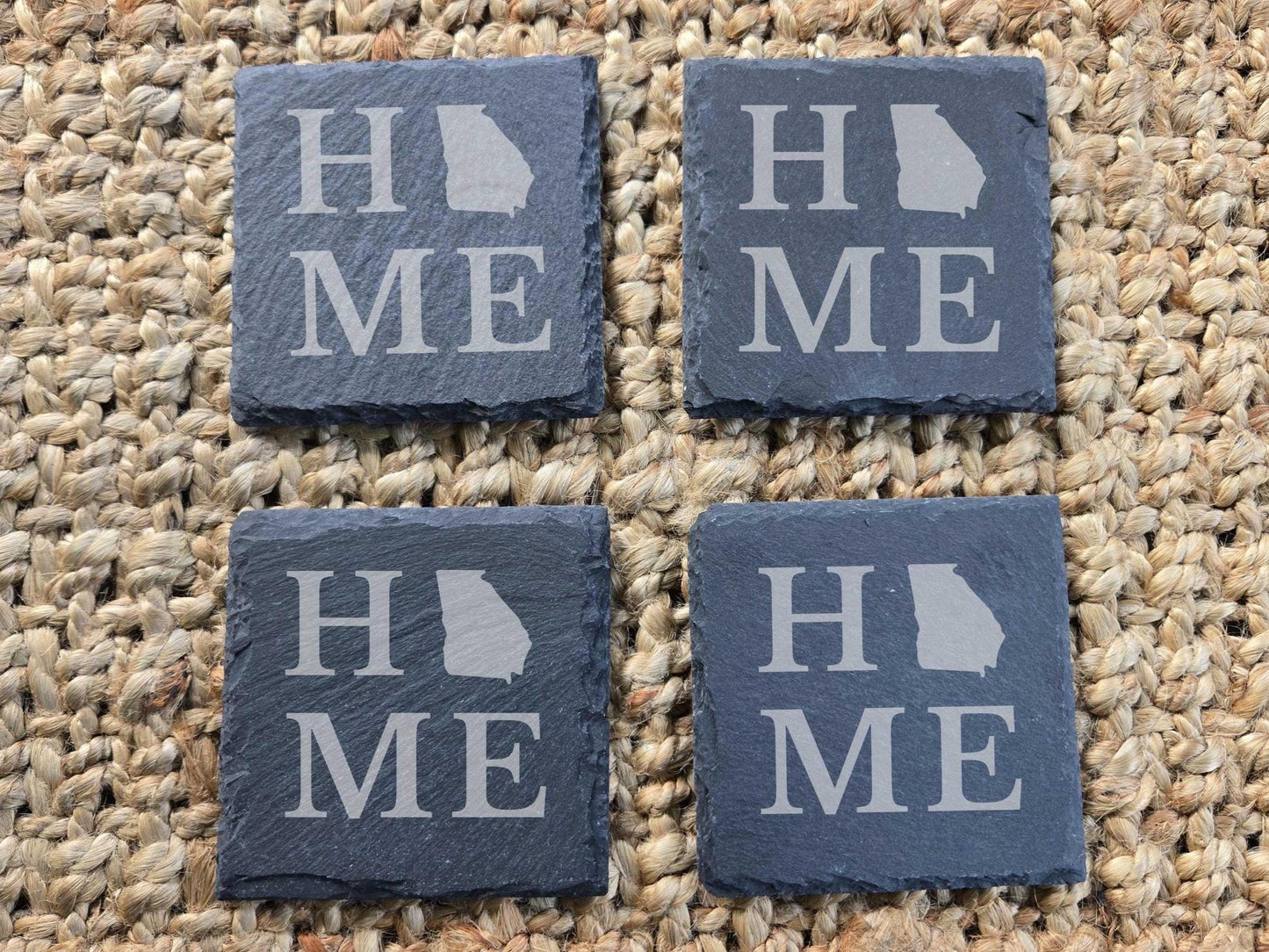 Georgia Home State Engraved Stone Coasters, Set of 4