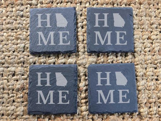 Georgia Home State Engraved Stone Coasters, Set of 4