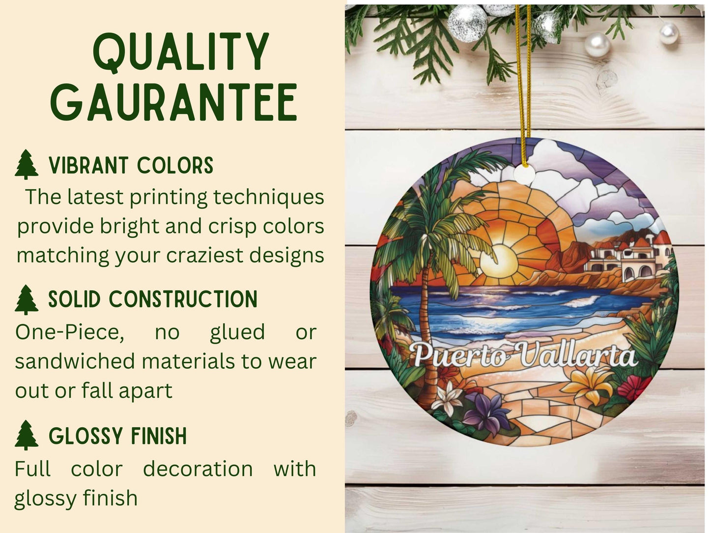 Puerto Vallarta Mexico Faux Stained Glass Ornament