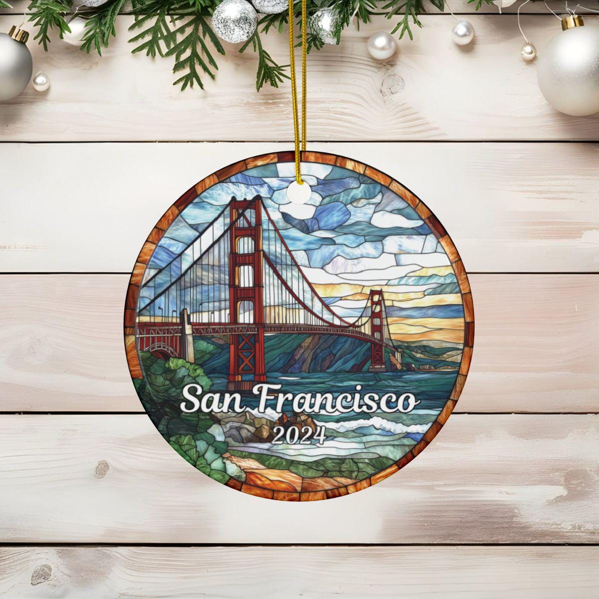 Golden Gate Bridge Stained Glass Style Ornament