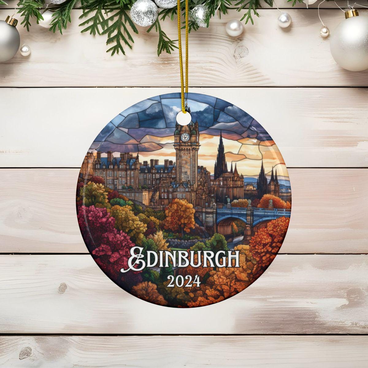 Edinburgh Scotland Faux Stained Glass Style Ornament