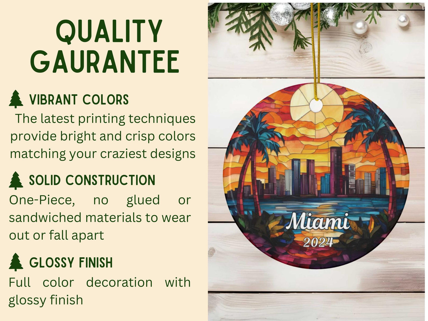 Miami Florida Stained Glass Style Christmas Ornament