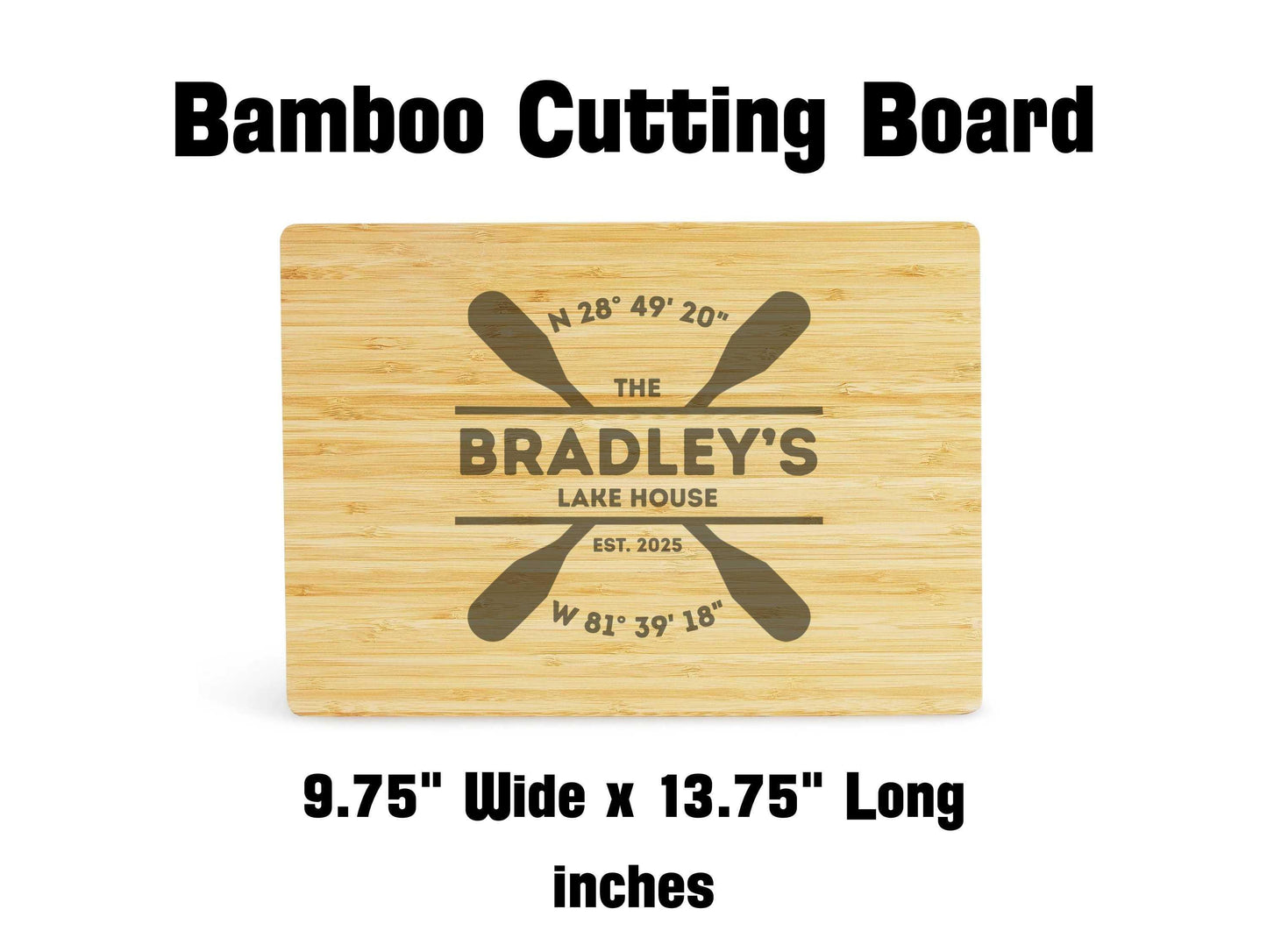 Personalized Lake House Cutting Board w/ Custom Coordinates