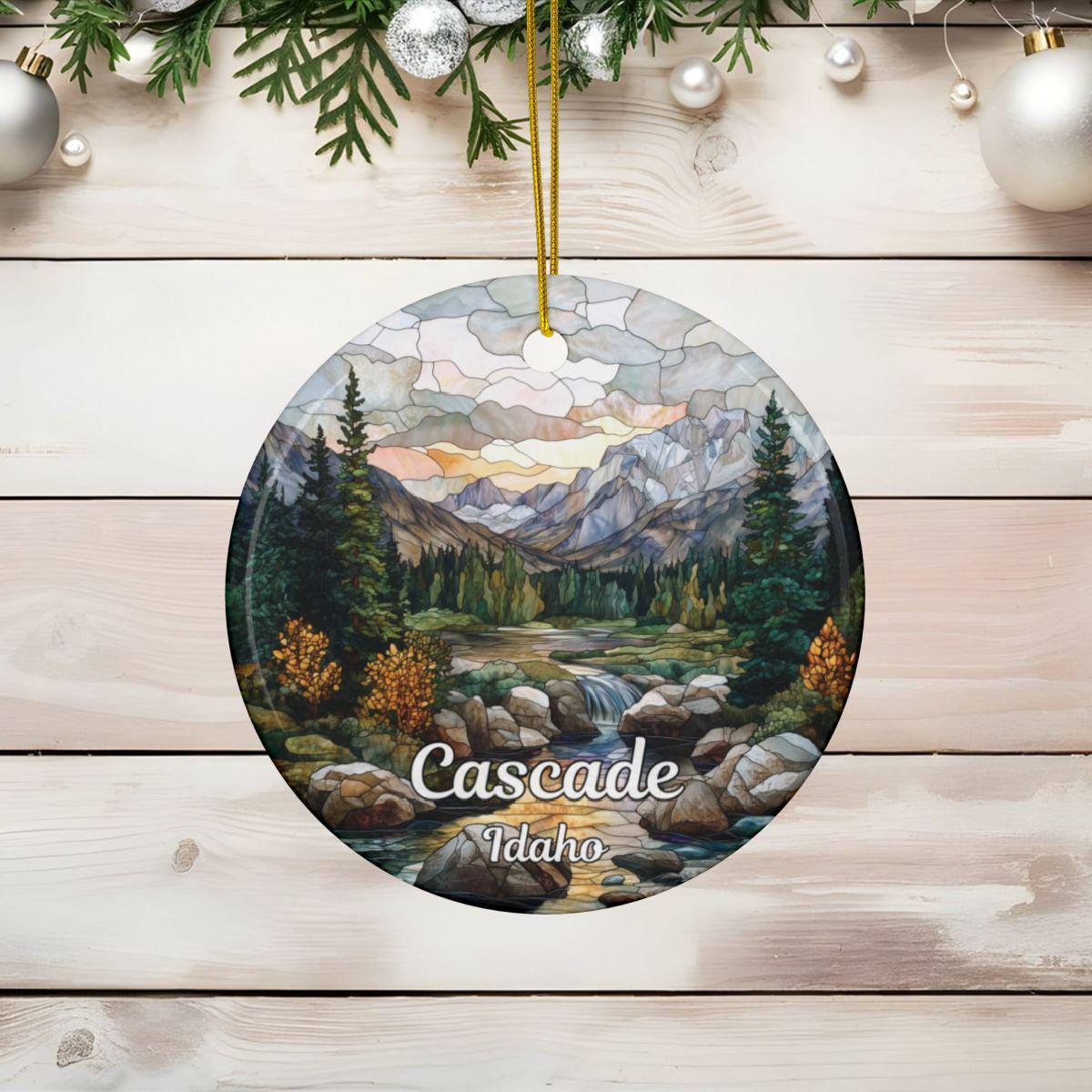 Cascade Idaho Stained Glass Style Ornament