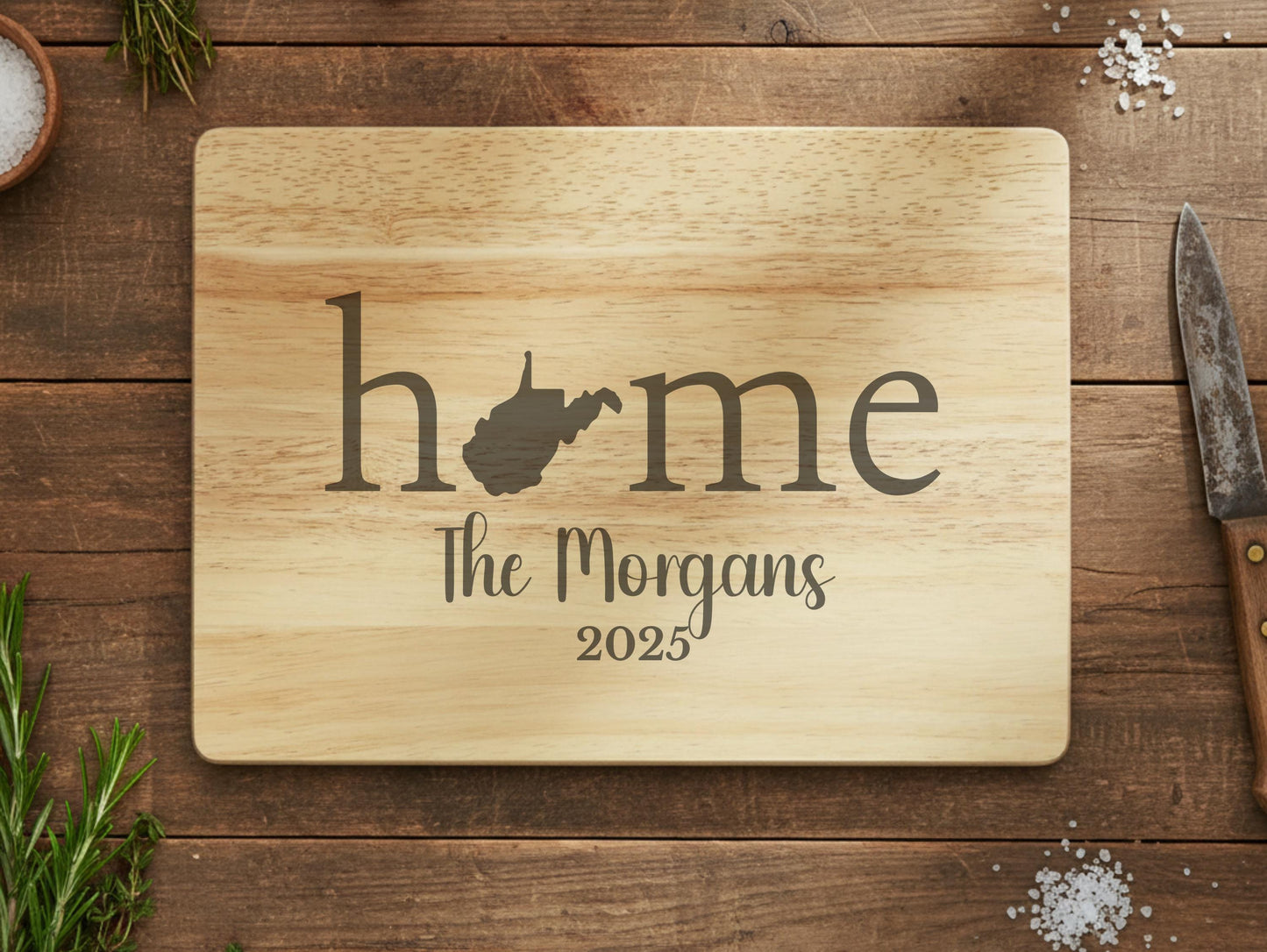 Personalized West Virginia Wood Charcuterie or Cutting Board