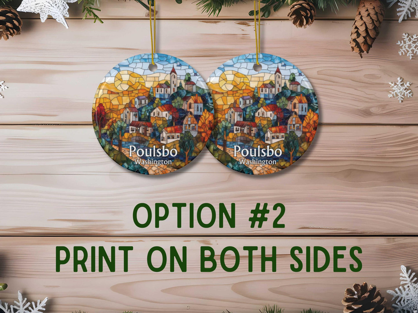 Poulsbo Washington Stained Glass Style Christmas Ornament