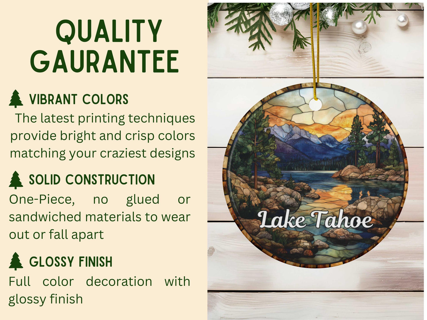 Lake Tahoe Stained Glass Style Ornament