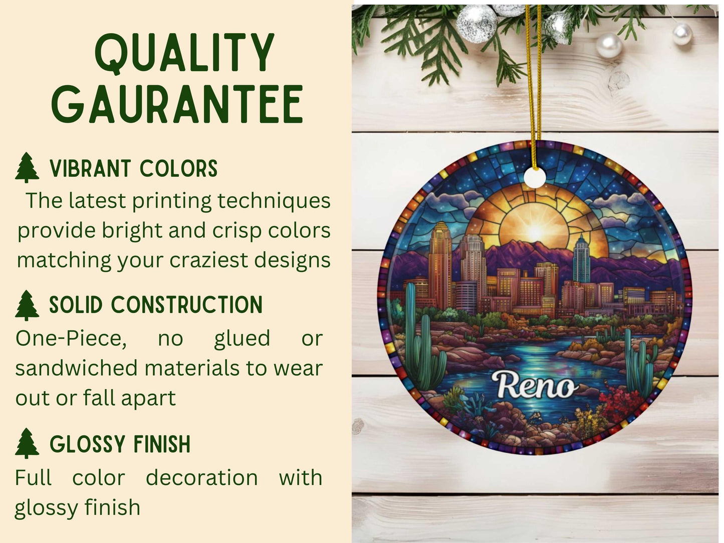 Reno Nevada Stained Glass Style Ornament