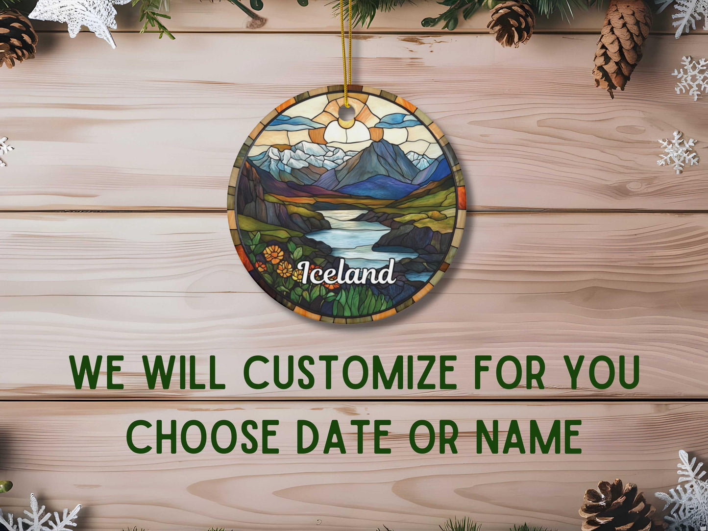 Iceland Stained Glass Style Ornament