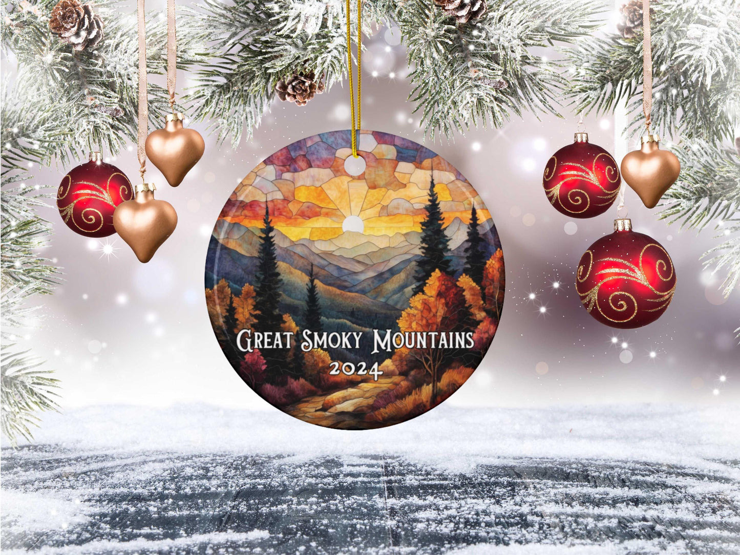 Great Smoky Mountains National Park Stained Glass Style Ornament