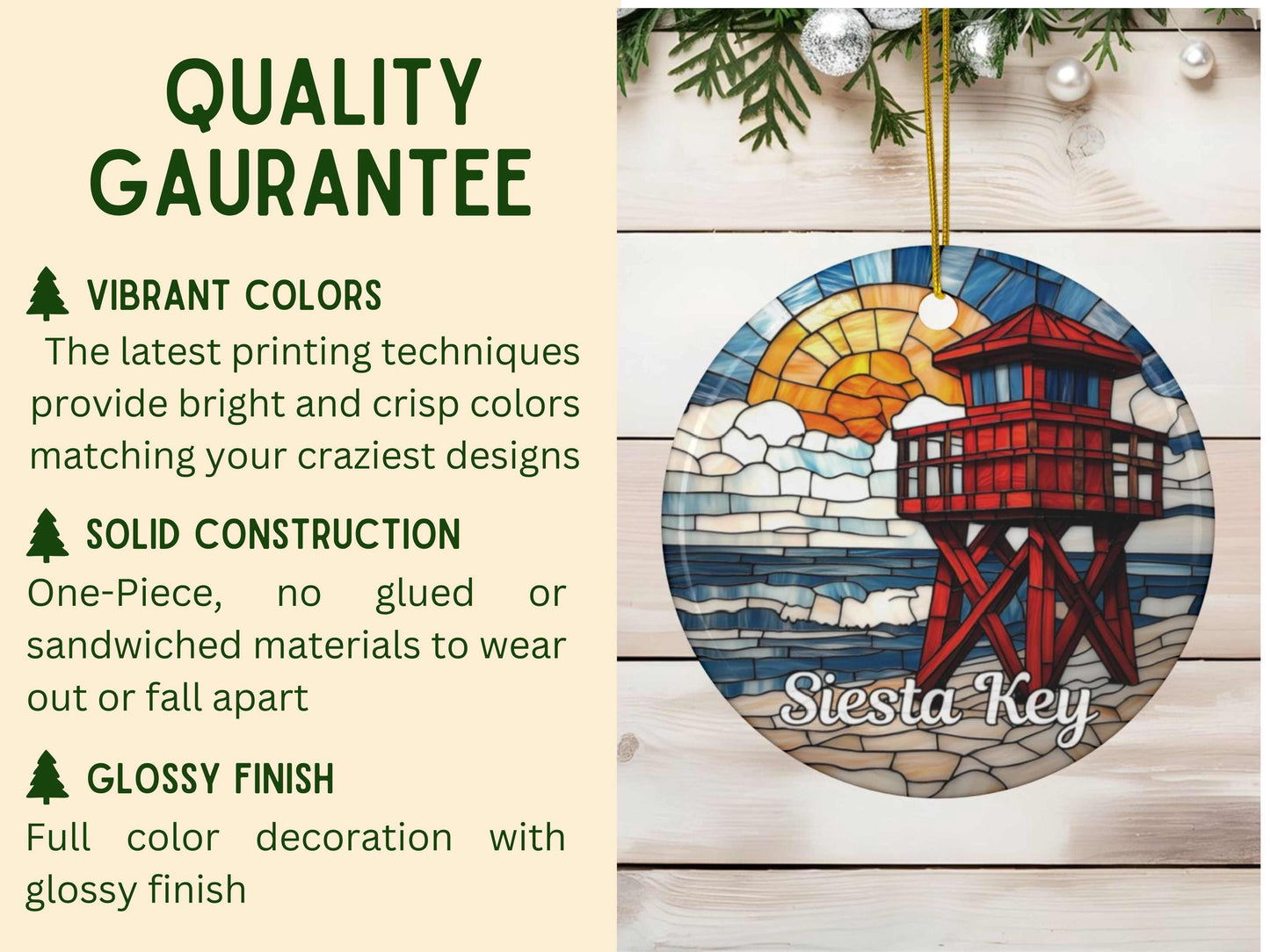 Siesta Key Florida Ceramic Ornament