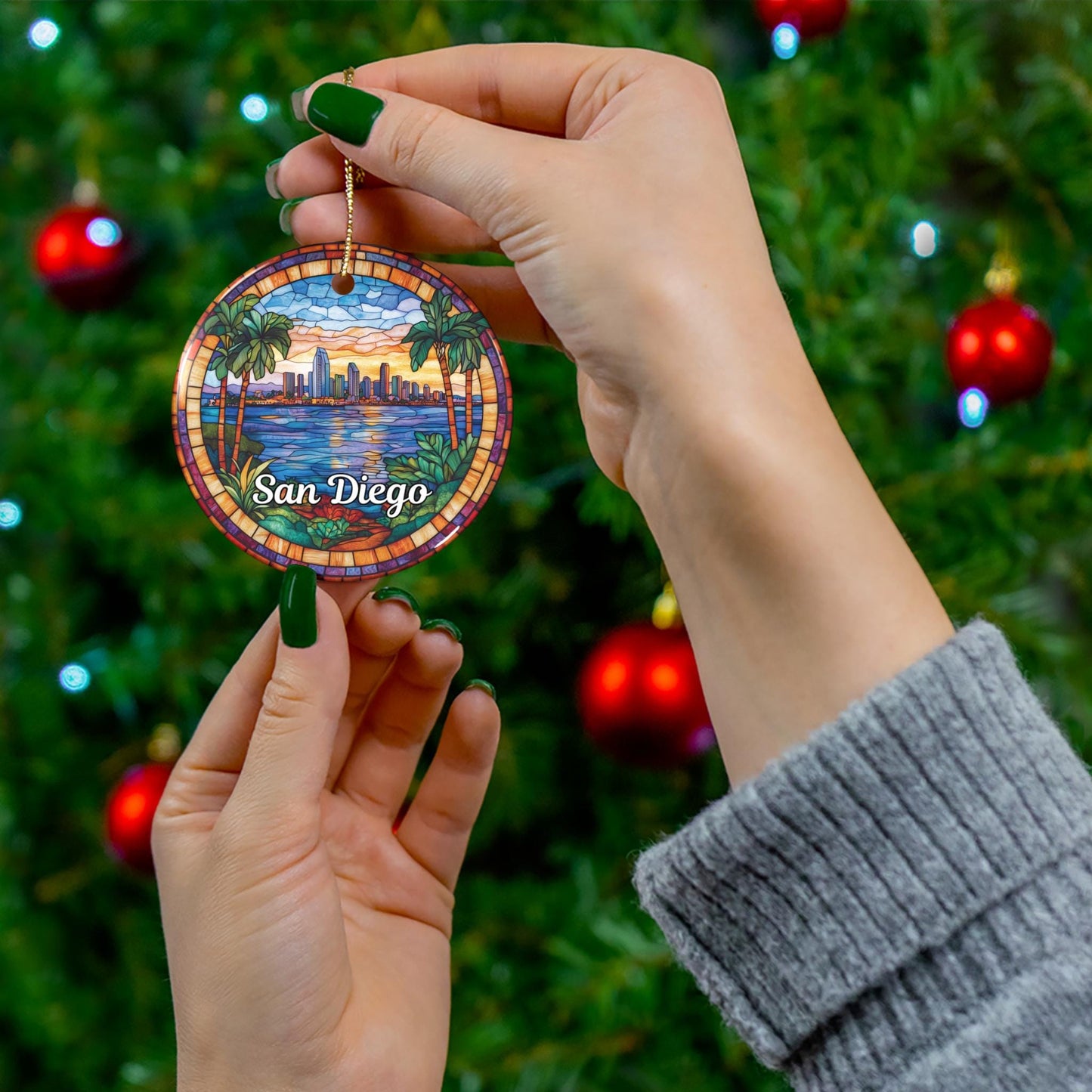 San Diego Stained Glass Style Ornament