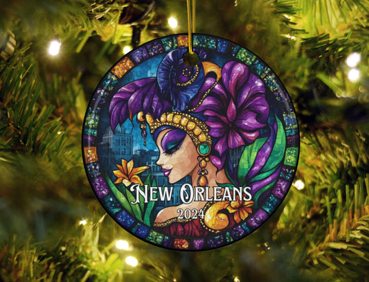 New Orleans Mardi Gras Faux Stained Glass Ornament