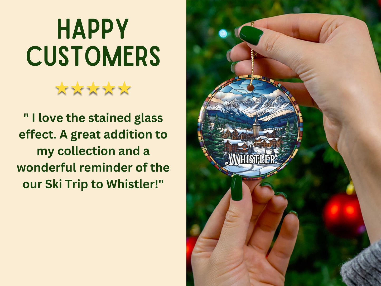 Whistler British Columbia Illustrated Stained Glass Ornament