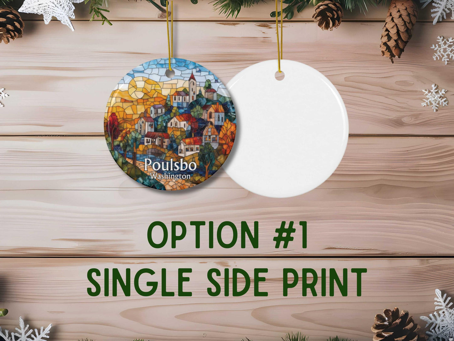 Poulsbo Washington Stained Glass Style Christmas Ornament