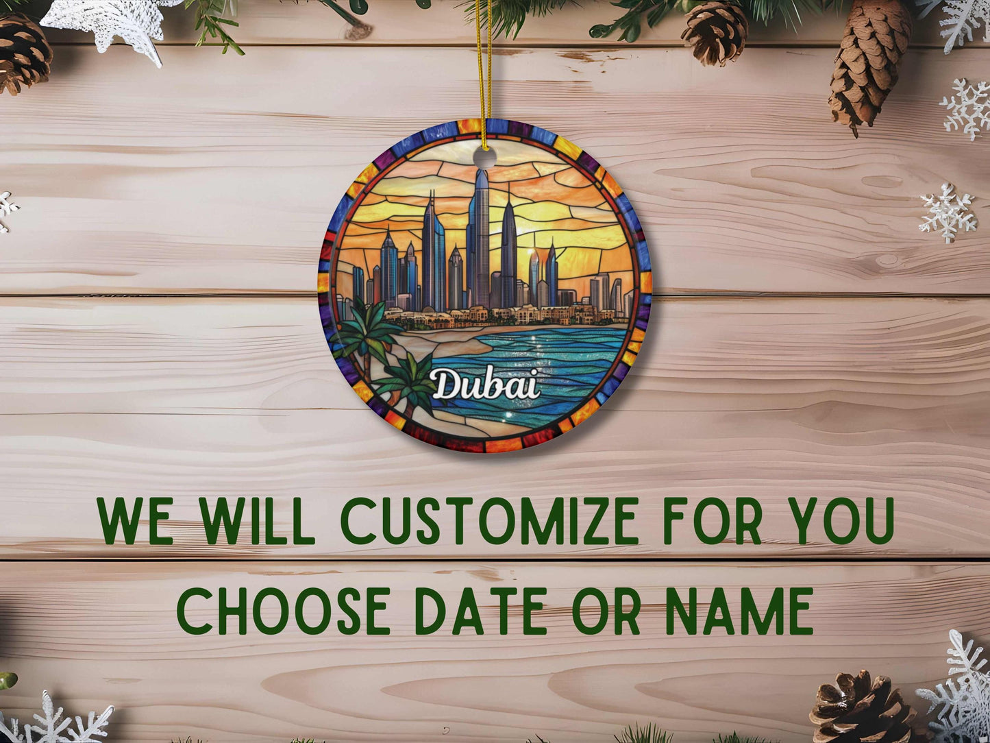 Dubai Skyline Stained Glass Style Ornament