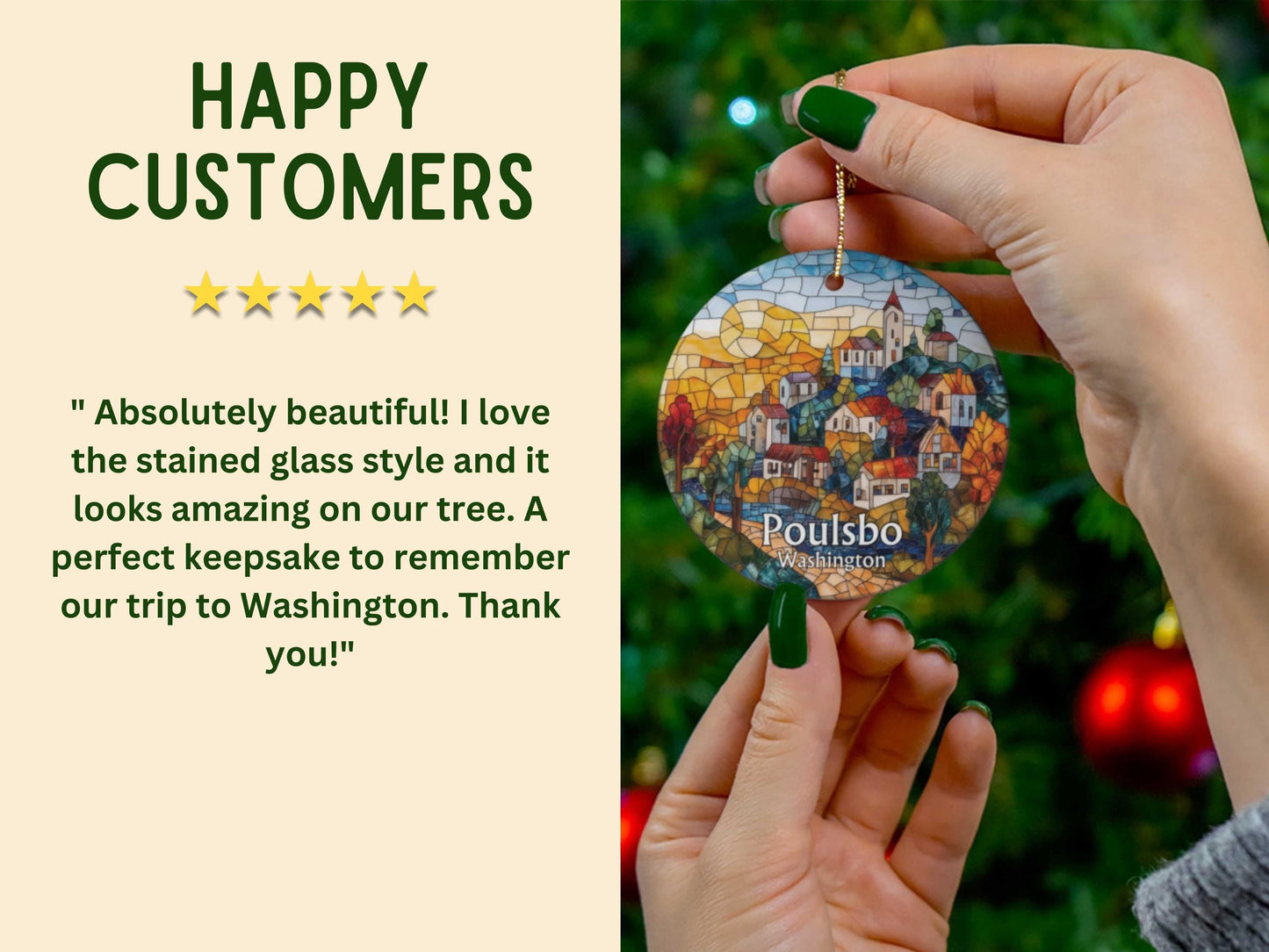 Poulsbo Washington Stained Glass Style Christmas Ornament
