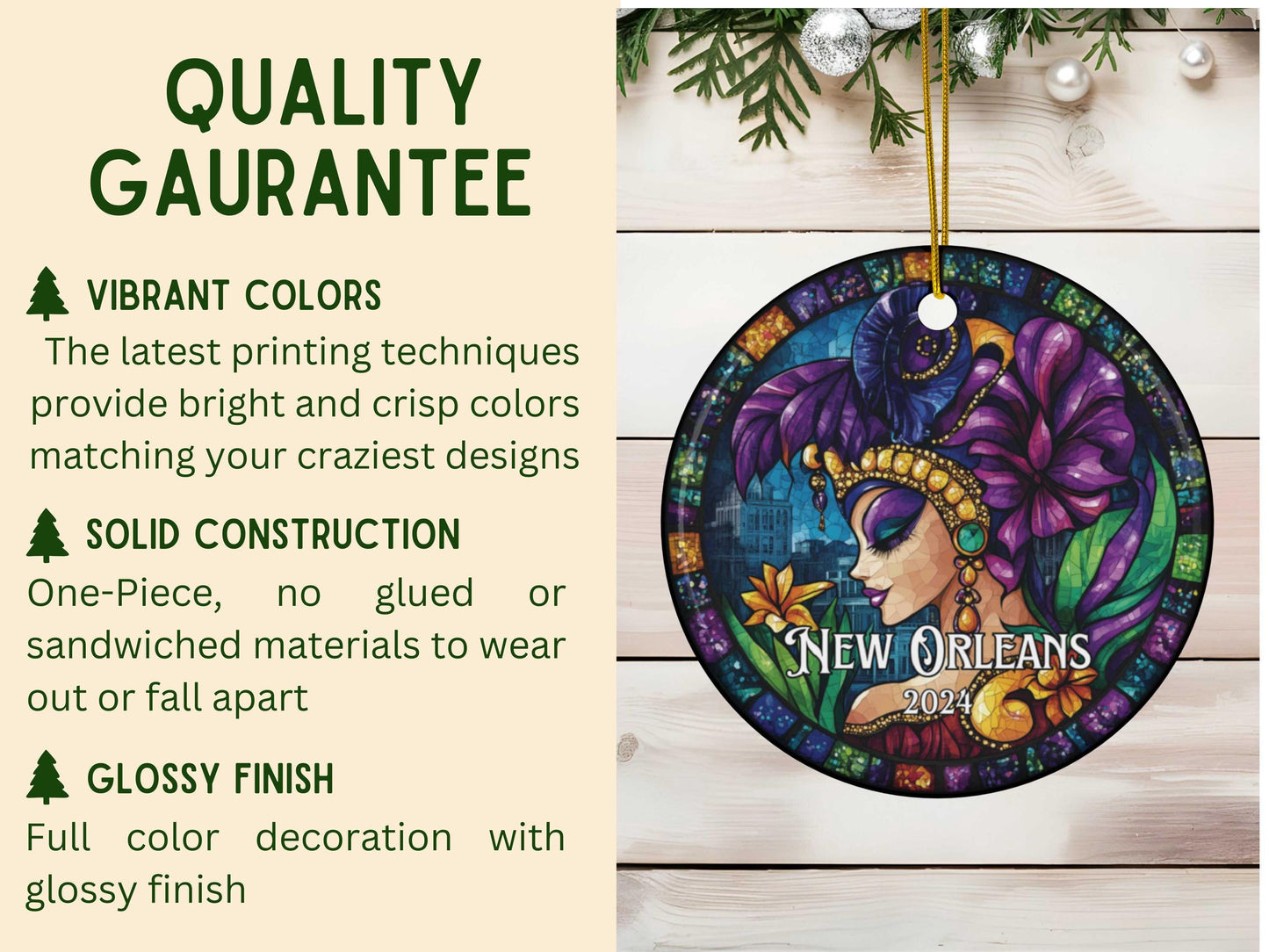 New Orleans Mardi Gras Faux Stained Glass Ornament