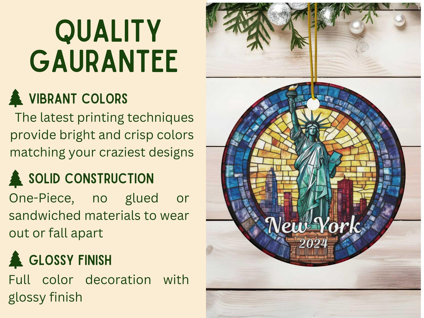 New York Statue of Liberty Stained Glass Ornament