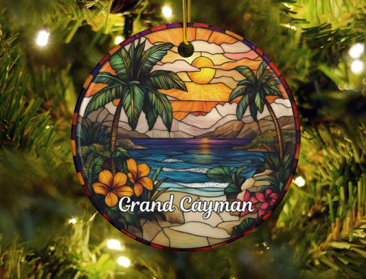 Grand Cayman Stained Glass Style Ornament