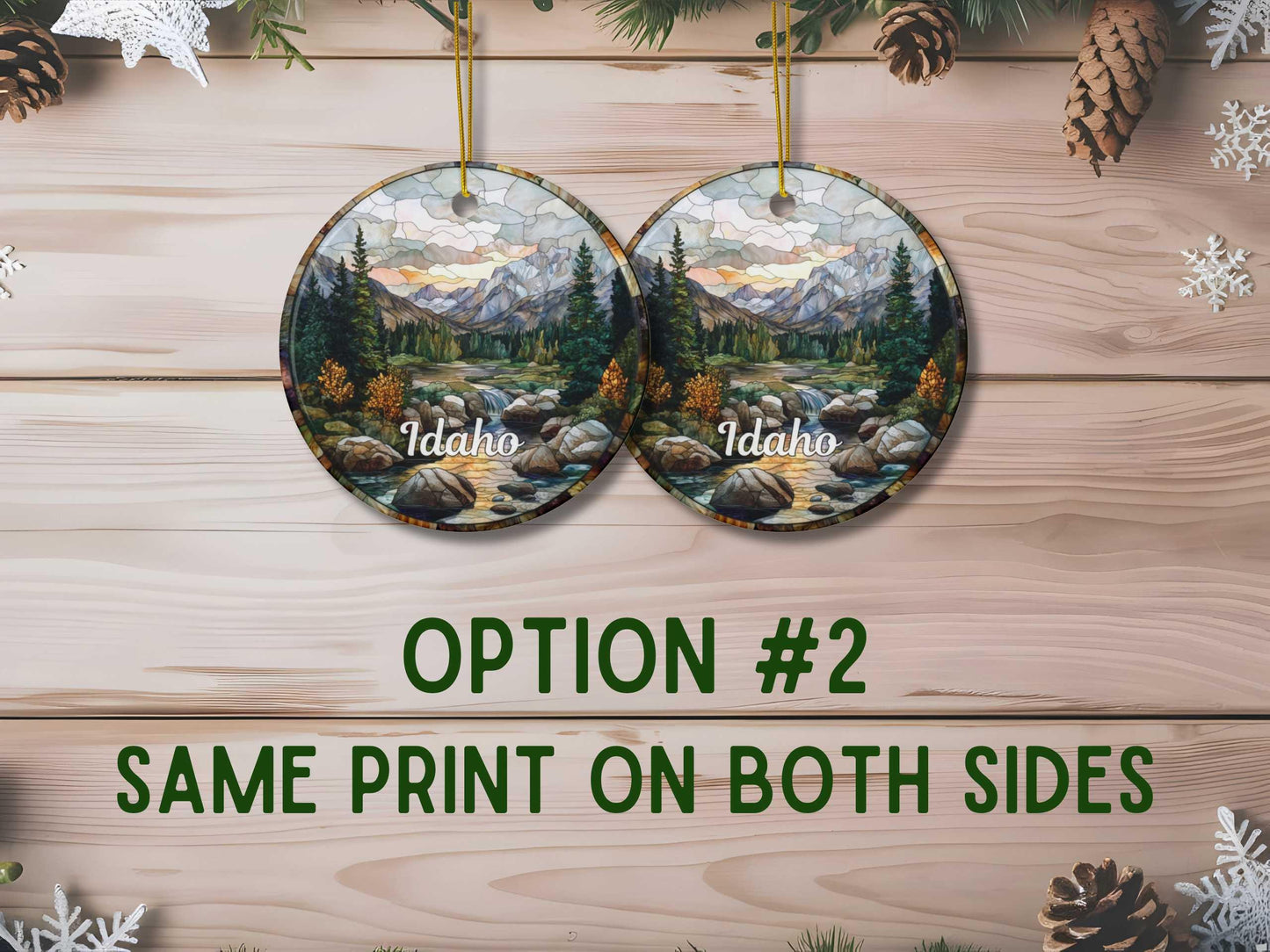 Idaho Mountains Faux Stained Glass Style Ornament