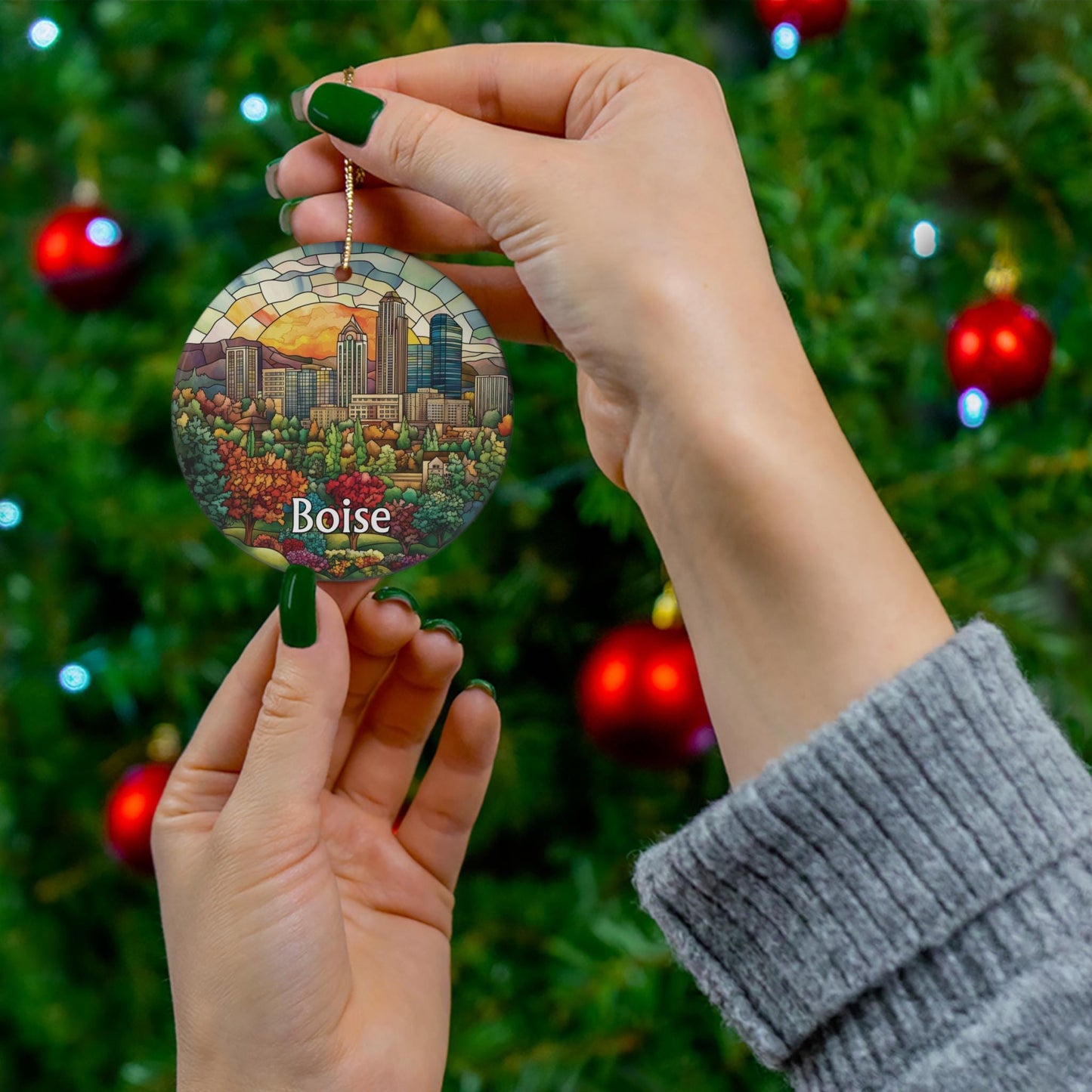 Boise Idaho Stained Glass Style Ornament