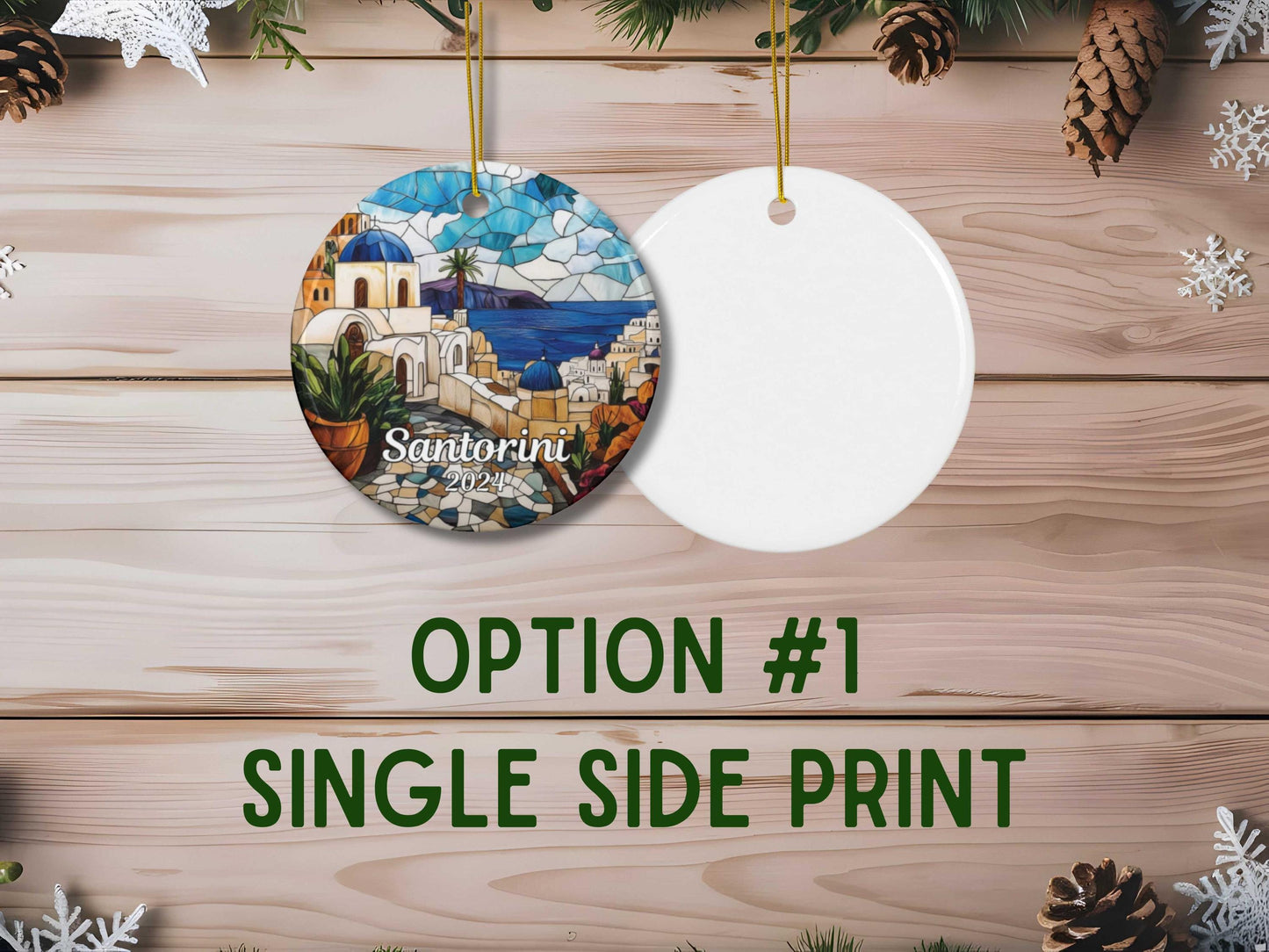 Santorini Greece Faux Stained Glass Style Ornament