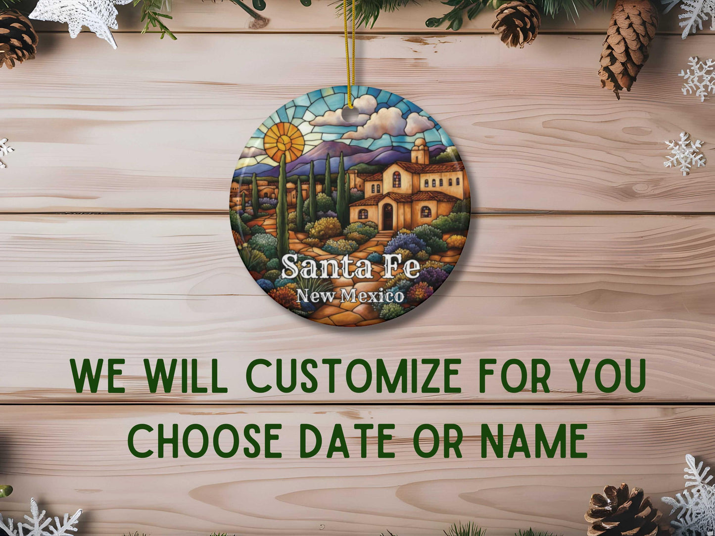 Santa Fe New Mexico Faux Stained Glass Ornament